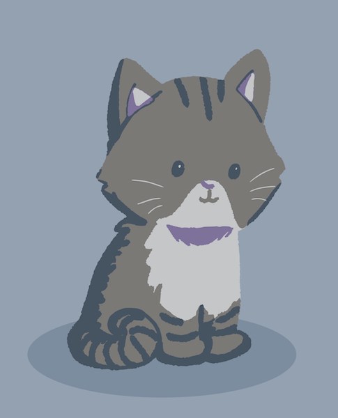 Drawing of a brown striped cat on a grey background